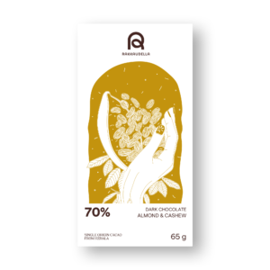 Almond and cashew 70% dark chocolate 65 gram